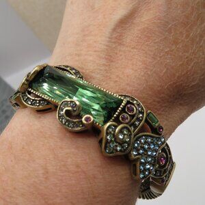 Heidi Daus "Baguette Brilliance" Crystal Accent Brass Tone Bangle Bracelet